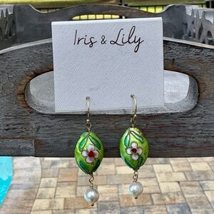 Iris & Lily Cloisonné Pearl Earrings